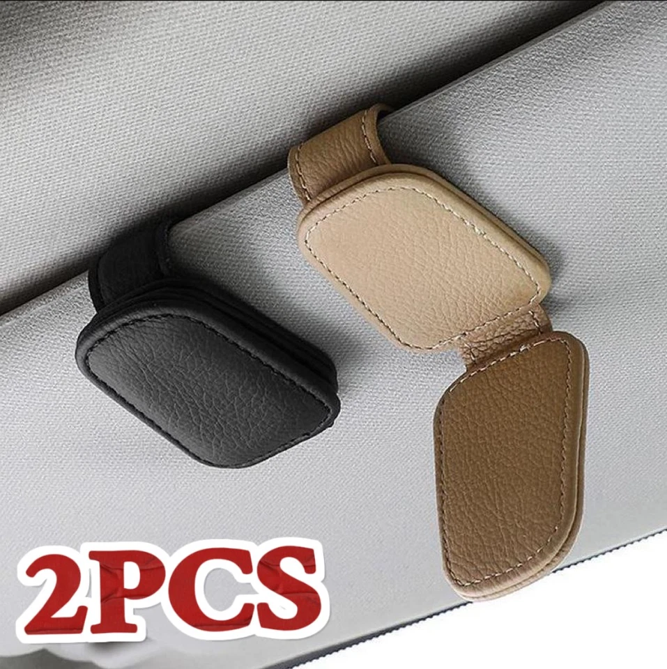 2X Magnetic Leather Sunglasses Holder for Car Sun Visor Eyeglass Hanger Clip USA - Image 1 of 4