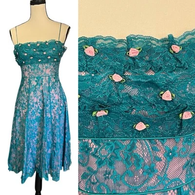 Vintage Betsey Johnson Sheer Lace Floral 3D Roses Cotton Candy Fairy Dress - Image 1 of 4
