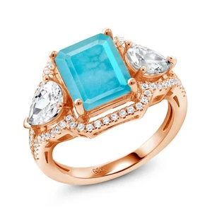 18K Rose Gold Plated Silver Green Turquoise Ring For Women (3.09 Cttw, Emerald - Picture 1 of 4
