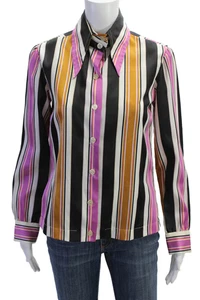 Saks Fifth Avenue Womens Striped Collar Long Sleeve Shirt Multicolor Size M - Picture 1 of 4