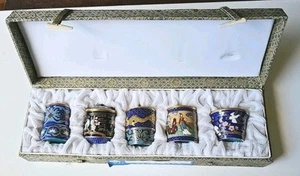 Vintage chinesische Emaille Cloisonne 6 verschiedene Stil Gläser im Set Deko Box - Bild 1 von 24