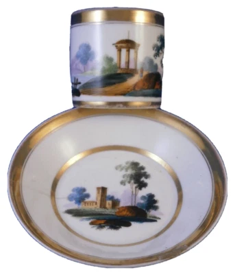 Antique 19thC Popov Porcelain Russian Scenic Cup & Saucer Popoff Russia Popow - Image 1 of 4