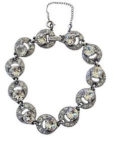 Vintage Henry Bogoff White Rhinestone Silver tone Bracelet 7.5" - Picture 1 of 7