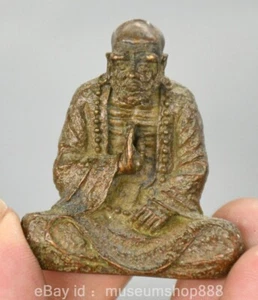 2" Old Chinese Red Bronze Craving Arhat Damo Bodhidharma Dharma Buddha Statue - Picture 1 of 6