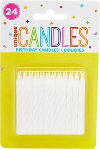 Pack of 24 White Striped Birthday Cake Party Candles - Picture 1 of 4