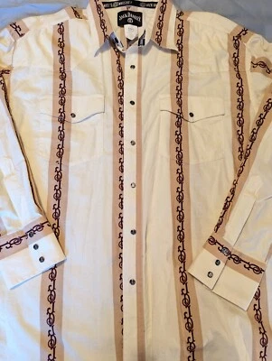 Nueva Camisa de Vestir Para Hombres Western XL Jack Daniels Beige Marrón Algodón XLarge JD Broches a Presión Foto 1 de 4
