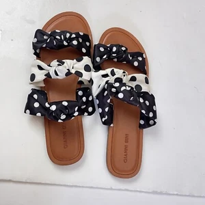 Gianni Bini Slides Womens Sandals Polkadots Black & White Knotted Size 8.5M - Picture 1 of 5