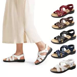 Women Arch Support Sandals Open Toe Casual Walking Flat Sandals Hook & Loop - Picture 1 of 50