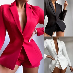 Women Blazer Suit Co-ord Set Jacket Tops + Shorts Ladies Office Work Suit 2PCS - Picture 1 of 8