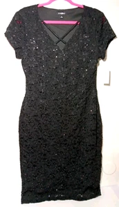 Roz & Ali Dressbarn Women's Size 12 Black Floral Sparkle Dress - Picture 1 of 2