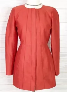 NWOT Banana Republic Coral Collarless Silk Cotton Full Zip Blazer Jacket Size S - Picture 1 of 9