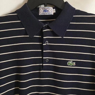 70's 80's Vintage Lacoste Size M Polo Golf Shirt Blue Stripe Alligator Crocodile - Image 1 of 4
