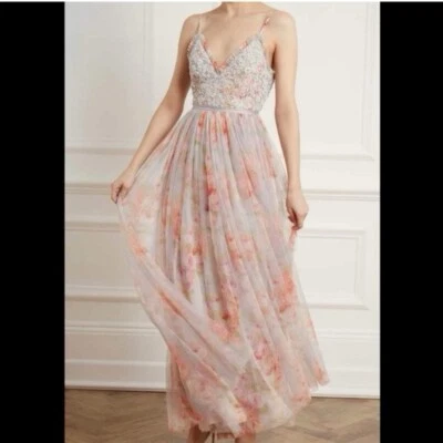 Saia de tule floral com miçangas flor rubi agulha e linha formal maxi tamanho 6 nova com etiquetas  - Imagem 1 de 2