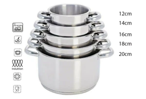 Set pentole 5pz induzione batteria casseruole inox triplo fondo 12 a 20 cm - Foto 1 di 2