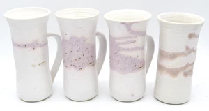 Studio Keramik Set 4 große Tassen Kaffee weiß rosa abstrakt Speck Flare Rand signiert - Bild 1 von 7