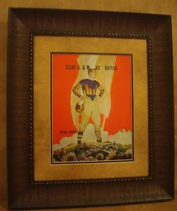 VINTAGE TEXAS A&M COLLEGE FOOTBALL POSTER  FRAMED "A&M VS BAYLOR" OCT. 1937 - Picture 1 of 6