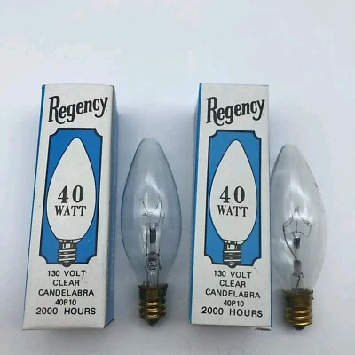 2 REGENCY Decorative Clear Candelabra Bulbs 130V 40W bulb In Box 2000 Hr - Image 1 of 4