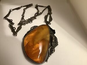 Vintage Handmade Sterling Silver Baltic Amber Necklace