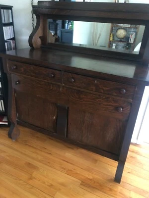 Старинный винтажный дубовый зеркальный сервант 1900-х годов  - Изображение 1 из 4