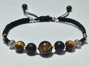 Men's Fashion Chakra Reiki Tiger Eye & Lava Stone Braided Shamballa Bracelet - Picture 1 of 8
