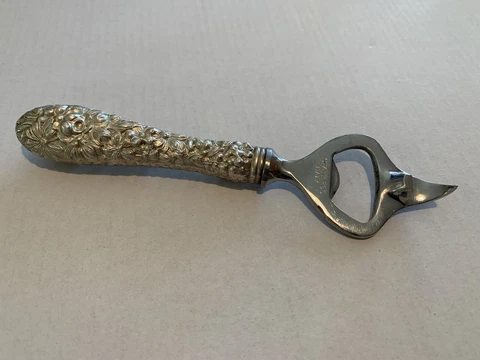 Repose Sterling Beer Bottle Juice Can Opener Kirk Steiff Rose Pattern Italy Made Cover