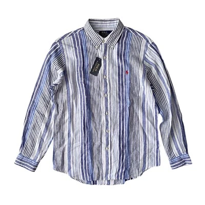 Polo Ralph Lauren Nuevo con Etiquetas Calce Clásico Rayas Lino Manga Larga Tejido Camisa XXL 2XL Foto 1 de 3