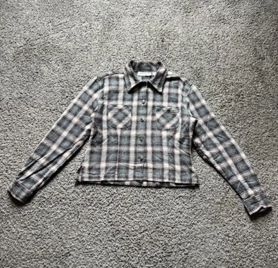 Vintage 90s Plaid Shirt Small Womens Plaid Collared Button Tweed Crop Grunge - Image 1 of 4