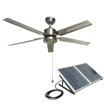  52" stainless steel solar ceiling fan 40W solar panel for porche patio gazebo - Image 1 of 4