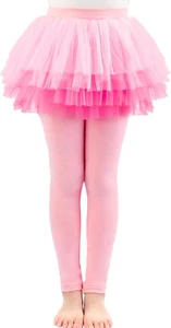 Little Girls Footless Leggings Pants with Lace Ruffle Tutu Skirt 2-9T - Picture 1 of 12
