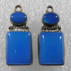 HANDARBEIT Ohr Draht OHRRINGE mit blauen Steinen aus Sterlingsilber - Bild 1 von 2