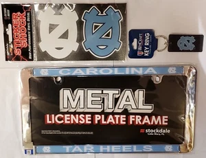NORTH CAROLINA FAN PACK 1 METAL LICENSE PLATE FRAME 2 DECALS 1 KEY CHAIN NCAA  - Picture 1 of 4