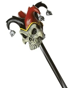 Jester Skull Joker Evil Clown Black Red Halloween Costume Stick Cane ~ Pre-owned - Picture 1 of 8