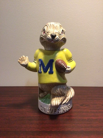 SUPER RARE MICHIGAN WOLVERINES FOOTBALL MASCOT McCORMICK WHISKY DECANTER 1974 Cover
