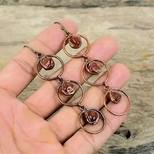 Carnelian Jewelry Copper Mother Gift Electroformed Drop/Dangle Earrings 3.54" - Picture 1 of 7