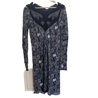 Vestido De Colección GIBO 100% Seda Art Deco Lagenlook Talla 42 Caras Azules Manga Larga Italia Foto 1 de 4