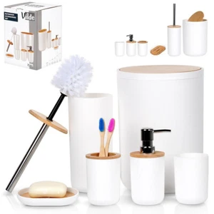 Ensemble de salle de bain kit de bain accessoires pour salle de bain accessoires de salle de bain blanc 6 el. - Photo 1/12
