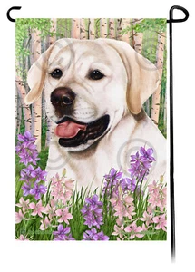 Frühlingsblumen Garten Flagge - weißer englischer Labrador Retriever - Bild 1 von 1