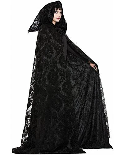 Black Witch Wizard Midnight Cloak - Lace Overlay - Costume Accessory - One Size - Image 1 of 1
