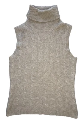 Otoño Cachemira Mujer Talla Pequeña Cuello Alto Tejido Suéter Preppy Lujo Camiseta sin Mangas Foto 1 de 4