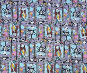 Cotton Fabric 16"x45" Nightmare Before Christmas Jack Skellington Sally - Picture 1 of 4