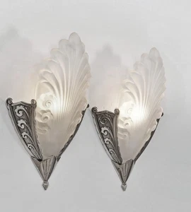 M. Hudry & Val St-Lambert : PAIR OF 1930 FRENCH ART DECO WALL SCONCES ... France - Picture 1 of 8