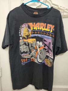 Vintage 90s Harley Davidson Sea to Sea Shining Graphic Tee Fun Wear Size Large - Bild 1 von 12