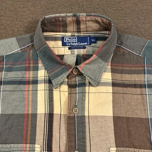 POLO RALPH LAUREN Vintage Mens Brown Green Plaid Western Button Down Shirt XL - Picture 1 of 5