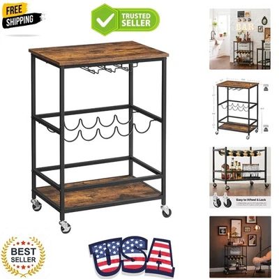 Industrial Bar Cart on Wheels - Stylish Glass and Wine Storage, Modern Design - Image 1 of 4
