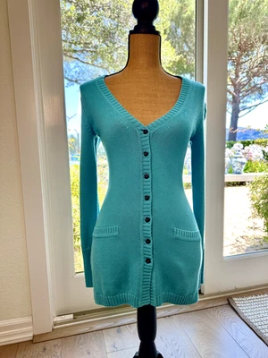 Per Se Luxurious Cashmere Blend Long Cardigan Teal Ocean Blue New With Tags XS - Image 1 of 4