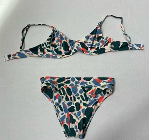 Blackbough Bikini Swimsuit Small Top Medium Bottom White Geometric Womens - Foto 1 di 3