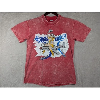 Mustang Ranch Red Shirt Plane Pilot Vintage Single Stitch Adult Rare Made in USA - Image 1 of 4