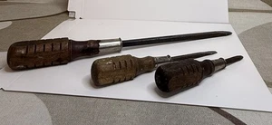 SIEHE BILDER Posten 3 Vintage Holzgriff Flachkopf Schraubendreher Werkzeuge Set 6” 8” 14” - Bild 1 von 19