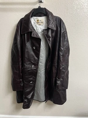 Vintage Lakeland Men’s Leather Car Coat Size 46L Brown Hidden Button USA Oxblood - Image 1 of 4
