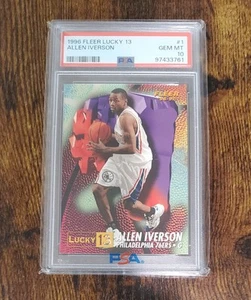 1996-97 Fleer Lucky 13 Allen Iverson Rookie Card PSA 10 Gem Mint w New Label RC - Bild 1 von 2